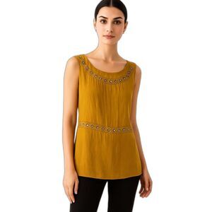 Spencer Jeremy Silk Empire Waist Rhinestone Silk Blouse MUSTARD YELLOW HOLIDAY